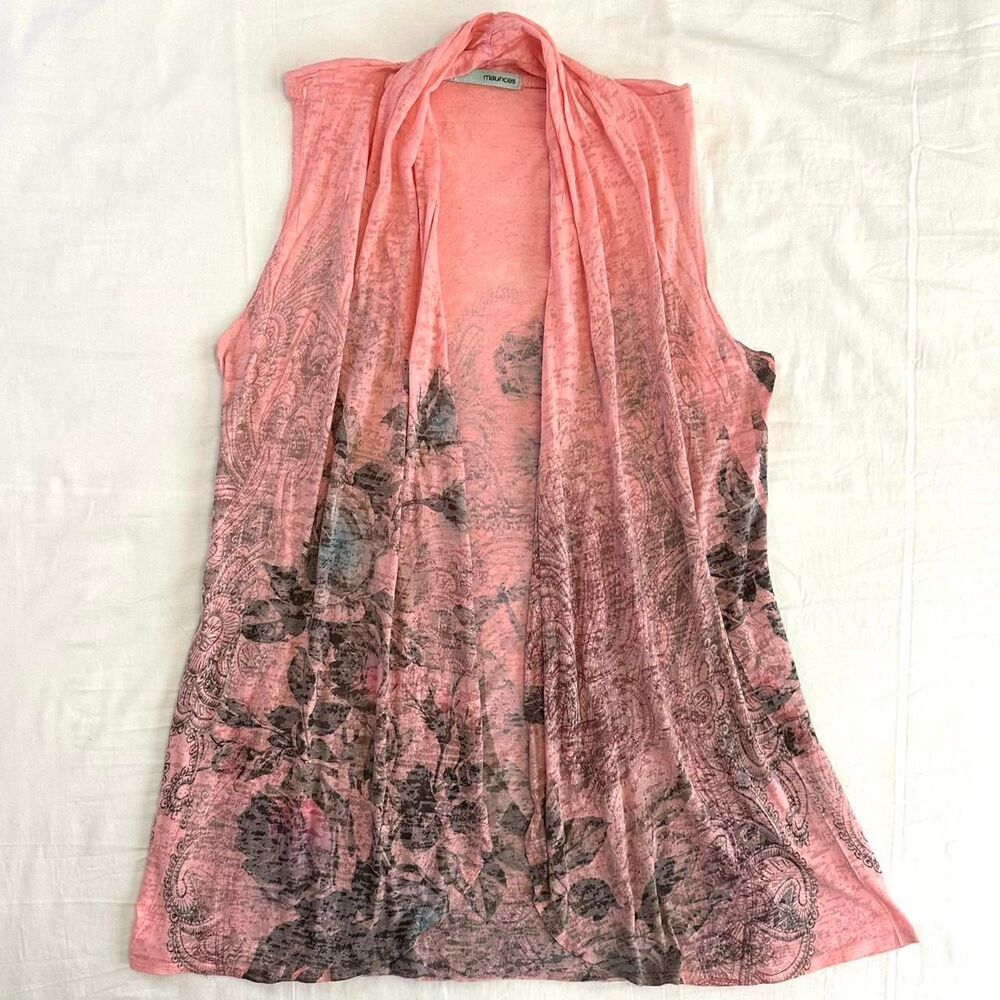 2000s Y2K Maurices Pink Floral Nature Print‎ Vest Sz M Grunge Boho Hippie Indie